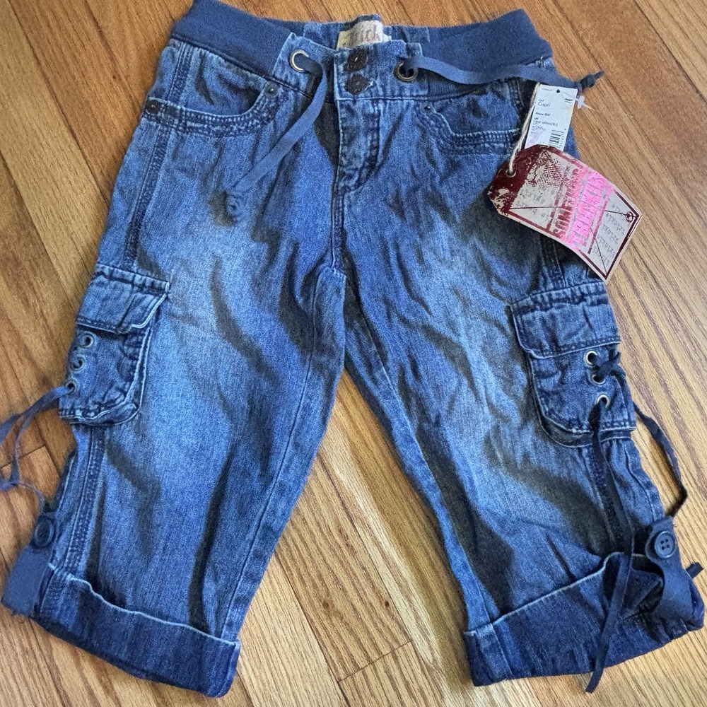 Girls Cargo Capri Pants Size 7 90's Sears Trickies NWT VINTAGE DENIM 100% Cotton